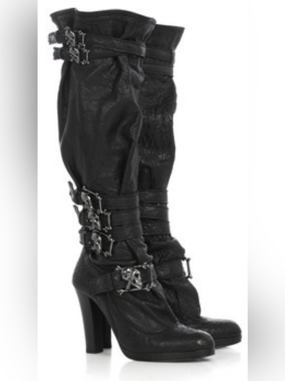 Thomas Wylde Black Buckle-Accent High Heel Knee Boots. US7, very rare !